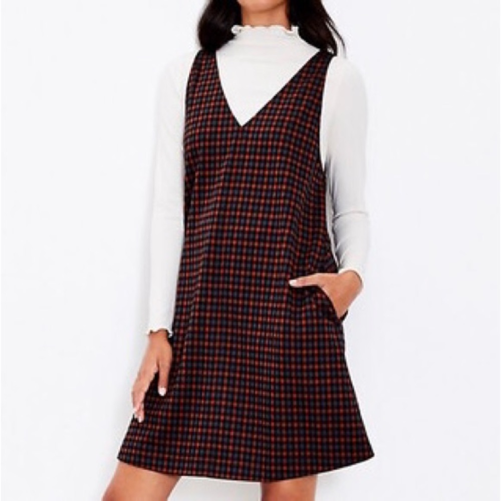 LOFT double v plaid dress